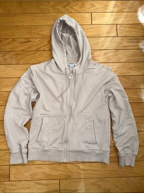 Athleta Zip-Up Hoodie Jacket in Light Beige